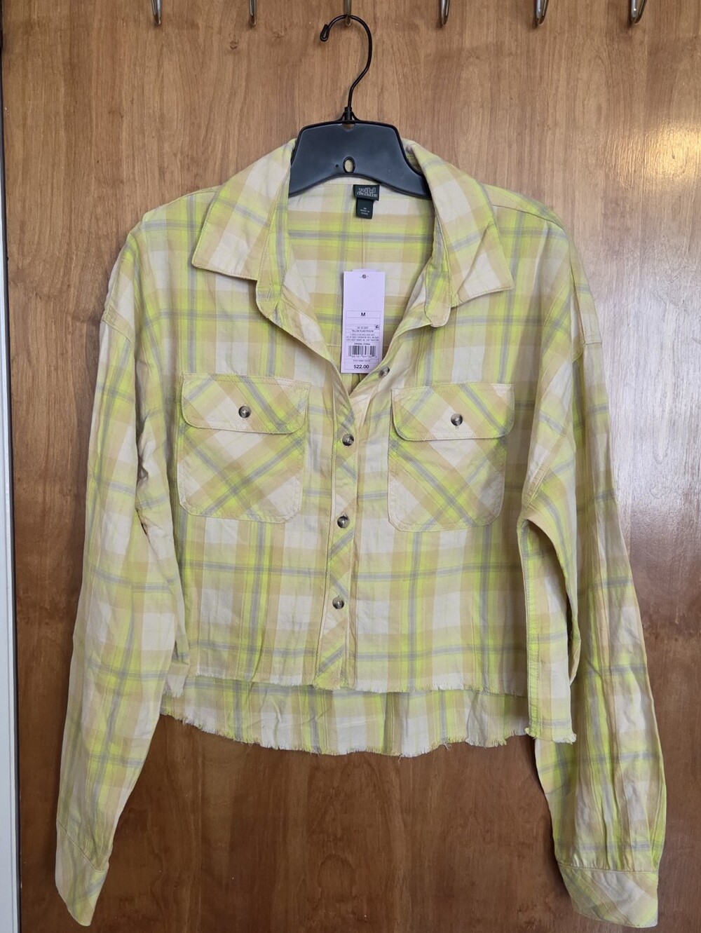 Wild Fable Yellow Plaid Cropped Button-Front Shirt